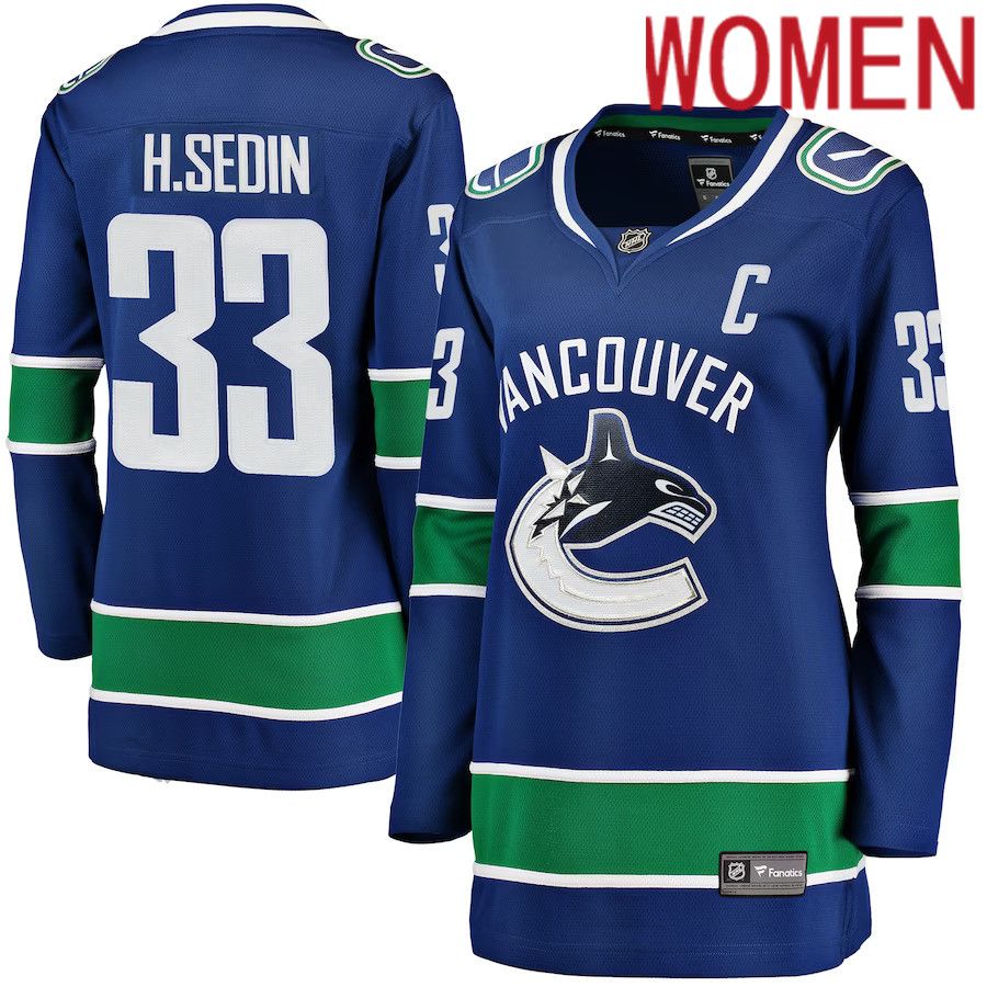 Women Vancouver Canucks 33 Henrik Sedin Fanatics Branded Blue Home Breakaway Player NHL Jersey